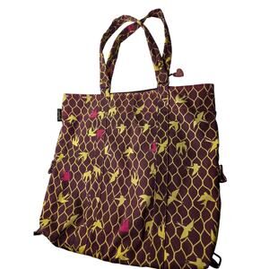 YAK PAK Brown Yellow Bird Flying Shopping Beach Large 16" Tote Bag